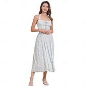 cheap Dresses-1950s Retro Vintage Midi Ankle Length Dress Sleeveless Floral Fit &amp; Flare Halter Neck Fancy Dress Women's Valentine's Day Tea Party Casual Daily Adults' Dress Summer