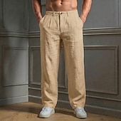 abordables Classique-Homme Pantalons en Lin Pantalons Pantalon d'été Jambe Droite Uni Confort Respirant Longueur complète Occasionnel Quotidien Extérieur Mode Style Classique Bleu Kaki Non Elastique