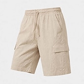 economico Classico-pantaloncini cargo da uomo in lino – vita elasticizzata con coulisse, multitasche, comodi &amp;traspirante, casual, per tutti i giorni, estivo - blu, kaki, nero