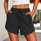 cheap Bermuda Shorts-Women's Summer Shorts Running Shorts Sport Stylish Short Medium Waist Drawstring Quick Dry Breathability Casual Sports &amp; Outdoor Violet Black ash-colored Khaki Summer Spring Regular Fit