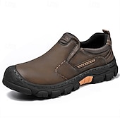 cheap Slip-On Casual Shoes-Men's Vintage Casual Daily Outdoor Hiking PU Leather Comfortable Slip-on Black Khaki Gray Summer Spring Fall