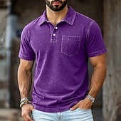 cheap Men's Classic Polo-SoftFade™ Men's Polo Shirts 100% Cotton Acid Wash Shirt Casual Holiday Lapel Short Sleeve Fashion Basic Plain Vintage Plain Summer Spring Regular Fit Dark Brown Black Light Green Pink Navy Blue