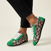 cheap Casual Sneakers-Men's Green Patterned Lace-Up Sneakers Fashion Casual Low Top Walking Shoes Lightweight Streetwear Trainers for Men, Ideal for Daily Wear, Travel, Weekend Outings and Casual City Looks
