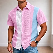 cheap Men's Smart Casual Shirts-Men's Shirt Casual Shirt Button Up Shirt Jacquard Shirt Blue Pink Navy Blue Apricot Short Sleeve Plain Shirt Collar Casual Daily Patchwork Clothing Apparel Elegant Fashion Casual