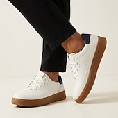 preiswerte Lässige Sneakers-Weiße, flache Herren-Sneaker zum Schnüren, lässige, minimalistische Laufschuhe mit gepolsterter Gummisohle für Alltag, Reisen, Pendeln und Wochenendausflüge.