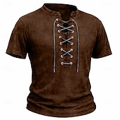 baratos Camiseta Henley Casual-Homens Camisa Henley Camisa 100% algodão com lavagem ácida Manga Curta Tecido Vintage Retro Vintage Casual Estilo vintage Angustiado Henley Casual Primavera Verão Verão Primavera Cinzento Verde