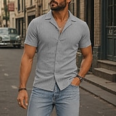 cheap Men's Smart Casual Shirts-Men Shirt Casual Shirt Button Up Shirt Jacquard Shirt Black White Burgundy Navy Blue Apricot Short Sleeve Plain Cuban Collar Casual Daily Front Pocket Clothing Apparel Elegant Fashion Casual