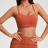 baratos Sutiãs esportivos &amp; coletes-Mulheres Sutiã de ioga Sutiã Pilates Sutiã Esportivo Decote em U Roupa-Interior Flexão Sem costura Antivibração Costas Nadador Sem Fio Côr Sólida Esporte Roupas Esportivas Azul Preto Treino de