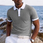 billige Men's Classic Polo-Men's Textured Golf Shirt Casual Work Ribbed Polo Collar Classic Short Sleeve Basic Modern Color Block Color Block Spring &amp; Summer Summer Regular Fit Blue White Yellow Green Gray Textured