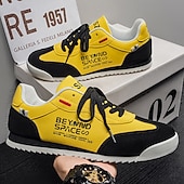 tanie Casualowe sneakersy-Żółto-czarne trampki męskie, sznurowane, lekkie i wygodne, modne obuwie za kostkę do noszenia na co dzień, w podróży, na weekendowe wyjścia i do ulicznego stylu