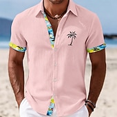 cheap Tropical Plants-Men's Coconut Tree Tropical Plants Shirt Summer Hawaiian Shirt Tropical Shirts Short Sleeve Hawaiian Casual Holiday Beach Wear Summer Spring Turndown 3D Print Button Up Shirts Blue Yellow Pink Green