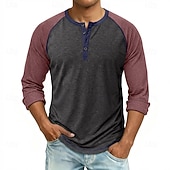 abordables T-shirt Henley décontracté-Homme Chemise Henley T-shirt T-shirt de base-ball manche longue Bloc de Couleur Designer Basique Classique Manche raglan Henley Occasionnel Quotidien Extérieur Été Printemps Automne Bleu Noir bleu