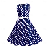 cheap Dresses-1950s Retro Vintage Rockabilly Tea Length Dress Swing Dress Flare Dress Sleeveless Polka dots Fit &amp; Flare Fancy Dress Girls' Masquerade Tea Party Casual Daily Kid's Dress Belt Spring &amp; Summer