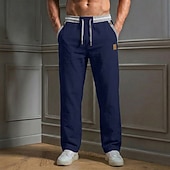 abordables Clásico-Hombre Pantalones de lino Pantalones Pantalones de verano Correa Cintura elástica Pierna recta Plano Comodidad Transpirable Longitud total Casual Diario Playa Vacaciones Moda Azul Piscina Caqui Rígido