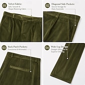 baratos Solto-Calça social masculina de veludo - calça reta para ocasiões formais - verde militar