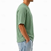 abordables Camiseta de malha waffle-Men's Waffle T-shirt T Shirt Tee Top Short Sleeve V Neck Summer Spring All Seasons Solid Color Streetwear Stylish Casual Tassel Fringe Patchwork Casual Daily Outdoor Light Blue Light Green Top Tee