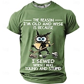 cheap Men's Funny T shirts-Men's Crazy Messy Cat Hockey Player The Reason I'm Old and Wise Funny Quote Graphic T-Shirt Short Sleeve Casual Sports Top Designer Clothing Apparel S M L XL XXL XXXL