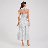 cheap Dresses-1950s Retro Vintage Midi Ankle Length Dress Sleeveless Floral Fit &amp; Flare Halter Neck Fancy Dress Women's Valentine's Day Tea Party Casual Daily Adults' Dress Summer