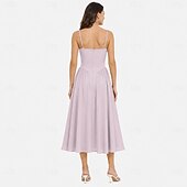 baratos Vestidos-Anos 50 Retro Vintage Até o Tornozelo Vestidos Vestido swing Alças Finas Côr Sólida Justo &amp; Evasê Balanço Fantasia Mulheres Dia dos namorados Festa de Chá Casual / Diário Adulto Vestido Verão