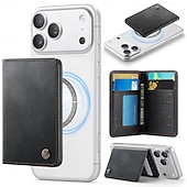 baratos Capas para iPhone-Carteira magnética para iPhone 17, 16, 15, 14, 13 Pro Max e Plus, compatível com MagSafe, com bloqueio RFID, feita em couro PU e fecho magnético. Possui um compartimento fino e removível para cartões
