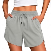 cheap Bermuda Shorts-Women's Summer Shorts Running Shorts Sport Stylish Short Medium Waist Drawstring Quick Dry Breathability Casual Sports &amp; Outdoor Violet Black ash-colored Khaki Summer Spring Regular Fit