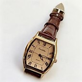 cheap Quartz Watches-Women's Vintage Watch Retro Elegant Gold Tonneau Case Quartz Wristwatch with Brown Leather Strap Roman Numeral Small Face Dress Watch for Ladies Girls Gift