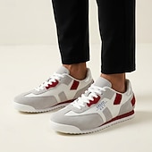 cheap Casual Sneakers-Men's White and Red Casual Sneakers Lace-Up Lightweight Comfort Walking Shoes Modern Low Top Footwear for Daily Wear, Travel, Commuting and Everyday Leisure