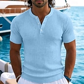 baratos Camiseta de malha canelada-Homens T-shirt Manga Curta Côr Sólida Moda Designer Casual Patchwork Bloco de cor Bolso Com Zíper Estacionar Meio Zíper Henley Casual Diário Ao ar livre Verão Branco Cinzento Vinho Camiseta Henley