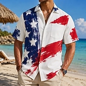  4 de julio de 2026, 250 aniversario Hombre Bandera estadounidense Camisa Camisa de verano Manga Corta Patriótico Diario Ropa de calle Verano Primavera Cuello Vuelto Impresión 3D Un bolsillo delantero