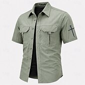 cheap Men's Western Shirts-Men's Cross Fishing Shirts Cargo Shirt Utility Shirt Short Sleeve Sports &amp; Outdoors Tactical Outdoor Streetwear Spring &amp; Summer Shirt Collar Quick Dry Mesh Black Light Green Army Green Navy Blue Brown