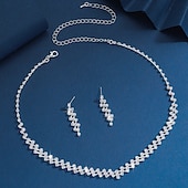 abordables Sieradensets-Earrings Set Two-piece Suit Rhinestone Chrome Earrings Necklace Women's Elegant Jewelry Set For Wedding