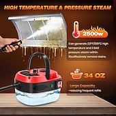 ieftine Produse de curatat-Aparat de curățat cu abur sub presiune portabil de 2500 W, cu 6 viteze mari de curățare cu abur sub presiune și temperatură, cu 3 capete de perie pentru curățarea mașinii, casei și bucătăriei