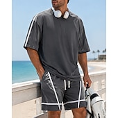 cheap Tracksuits-Men's Tracksuit Jogging Suit Workout Suits Drawstring with Pocket Color Block Running T-Shirt With Pants Athletic Clothing Set Summer Spring Dark Grey Black Outdoor Travel Sports Moisture Wicking