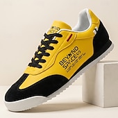 tanie Casualowe sneakersy-Żółto-czarne trampki męskie, sznurowane, lekkie i wygodne, modne obuwie za kostkę do noszenia na co dzień, w podróży, na weekendowe wyjścia i do ulicznego stylu