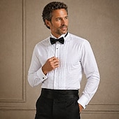 economico Camicie eleganti da uomo-camicia elegante da uomo in misto cotone, camicia da ballo nera e bianca