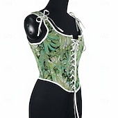 cheap Tops-Medieval Renaissance Cottagecore Corset Overbust Corset Bodice Lace up Floral Fancy Dress Women's Fantasy Halloween Carnival Casual Daily Renaissance Fair LARP Adults' Corset Spring &amp; Summer