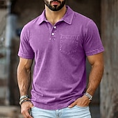 cheap Men's Classic Polo-SoftFade™ Men's Polo Shirts 100% Cotton Acid Wash Shirt Casual Holiday Lapel Short Sleeve Fashion Basic Plain Vintage Plain Summer Spring Regular Fit Dark Brown Black Light Green Pink Navy Blue