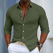 preiswerte Herrenhemd zum Knöpfen-Herren Hemd Cordhemd Knopfhemd Blau Schwarz Weiß Marineblau Purpur Langarm Einfach Umlegekragen Lässig Täglich Button-Down Bekleidung Polyester Mode Streetwear Klassisch Lässig