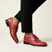 cheap Derby Shoes-Men's Red Crocodile-Embossed Oxford Dress Shoes, Lace-Up Formal Business Shoes for Gentlemen, Wedding, Party, Banquet and Office Occasions