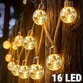 abordables Lampes d’extérieur solaires-Guirlande lumineuse solaire d'extérieur de 8 m, 16 LED, style rétro, en corde de chanvre, 8 modes d'éclairage, étanche, idéale pour villa, jardin, cour, arbre, camping, café, décoration d'ambiance de