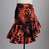 cheap Competition Dress-Leopard Print Latin Dance Dress - Long Mesh Sleeve Performance Wear  Orange &amp; Black Salsa Samba Competition