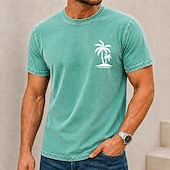 abordables Translation-Homme Tropical Cocotier Chemise délavée à l'acide T-shirt épais Manche Courte T-shirt DTG Col ras du cou Chemise Vacances Hawaïen Quotidien Fête Bleu Rose Claire Orange Printemps &amp; Été Vêtement Tenue