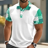 cheap Men's Classic Polo-Men's Checkered Polo Shirts Short Sleeve Polo Shirts Collared Shirts Casual Outdoor Athleisure Daily Wear 3D Print Buttons Spring &amp; Summer Blue Navy Blue Green