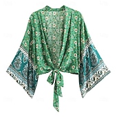 preiswerte Oberteile-Böhmische Boho Hippie Bauchfreies Top langarm Hippie Blumen Kostüm Damen Strand Musikfestival Erwachsene Oberteil Sommer