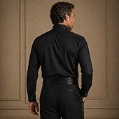 economico Camicie eleganti da uomo-camicia elegante da uomo in misto cotone, camicia da ballo nera e bianca