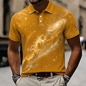 ieftine Polo imprimat pentru bărbați-Bărbați Galaxie Tricouri polo Manșon scurt Tricouri de polo Cămăși cu guler Casual Îmbrăcăminte Atletică Imprimare 3D Nasturi Material Plasă care Respiră Vară Primăvară Albastru piscină Negru Galben