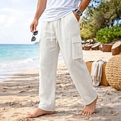 ieftine Vacanţă-Bărbați Pantaloni Cargo Pantaloni Pantaloni de vară Pantaloni de plajă Pantaloni din tifon Cordon Talie elastică Multi Buzunare Simplu Confort Απαλό Lungime totală Zilnic În aer liber Plajă Vacan