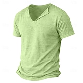 economico T-shirt in Cotone e Lino-Per uomo Maglietta Maglietta in lino Manica Corta Maniche Corte Scollo a V Primavera &amp; Estate Estate Primavera Semplice Moda Designer Essenziale Morbido Casuale Vacanza Streetwear Blu Bianco Nero