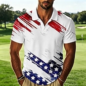  4th of July 2026 250th Men's American US Flag Sports Polo Shirts Short Sleeve Polo Shirts Collared Shirts Casual Athleisure Daily Wear Festival Wear 3D Print Buttons Breathable Mesh Spring & Summer