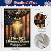  Bandeira de jardim comemorativa do 250º aniversário dos EUA, bandeira patriótica dupla face com águia e cruz, 1776-2026, decoração cristã para jardim externo (30x45 cm)